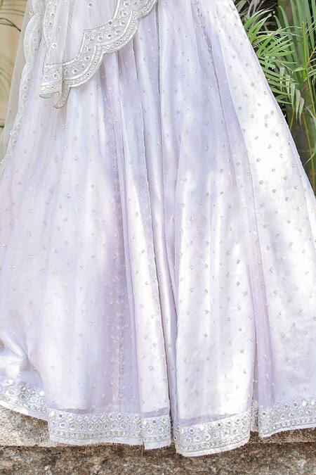 Foram Patel Grey Organza, Net, Linen Embroidery, Mirrors Round Neck Hand Lehenga Set Online at Aza Fashions Foram Patel_Grey Organza, Net, Linen Embroidery, Mirrors Round Neck Hand Lehenga Set_Online_at_Aza_Fashions