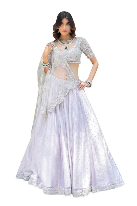 Buy Foram Patel Grey Organza, Net, Linen Embroidery, Mirrors Round Neck Hand Lehenga Set Online at Aza Fashions Buy_Foram Patel_Grey Organza, Net, Linen Embroidery, Mirrors Round Neck Hand Lehenga Set_Online_at_Aza_Fashions