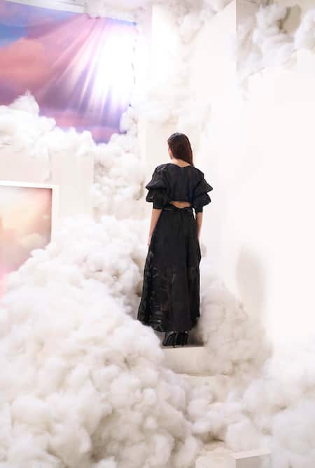 Sahil Kochhar Black Organza Embroidered Applique Boat Ashima Floral Work Maxi Dress Online at Aza Fashions Sahil Kochhar_Black Organza Embroidered Applique Boat Ashima Floral Work Maxi Dress _Online_at_Aza_Fashions