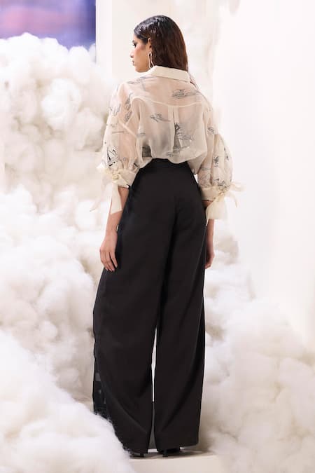 Shop Sahil Kochhar Ivory Organza Embroidery Collared Avayah Thread Shirt at Aza Fashions Shop_Sahil Kochhar_Ivory Organza Embroidery Collared Avayah Thread Shirt _at_Aza_Fashions