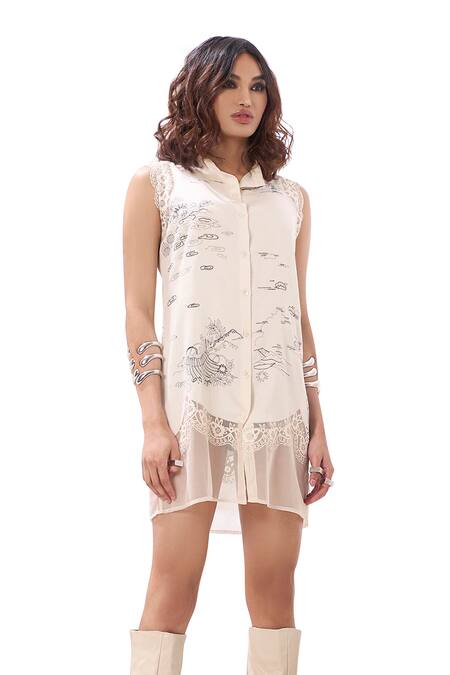 Sahil Kochhar Ivory Rayon Lace, Embroidery Collared Hazel French Dress Online at Aza Fashions Sahil Kochhar_Ivory Rayon Lace, Embroidery Collared Hazel French Dress _Online_at_Aza_Fashions