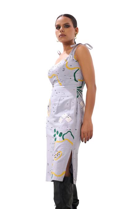 Sahil Kochhar Blue Linen Embroidered Applique Scoop Jolene Midi Dress Online at Aza Fashions Sahil Kochhar_Blue Linen Embroidered Applique Scoop Jolene Midi Dress _Online_at_Aza_Fashions