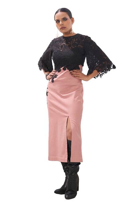 Sahil Kochhar_Black Cotton Satin Embroidered 3d Applique Round Kathie Dress  _Online_at_Aza_Fashions