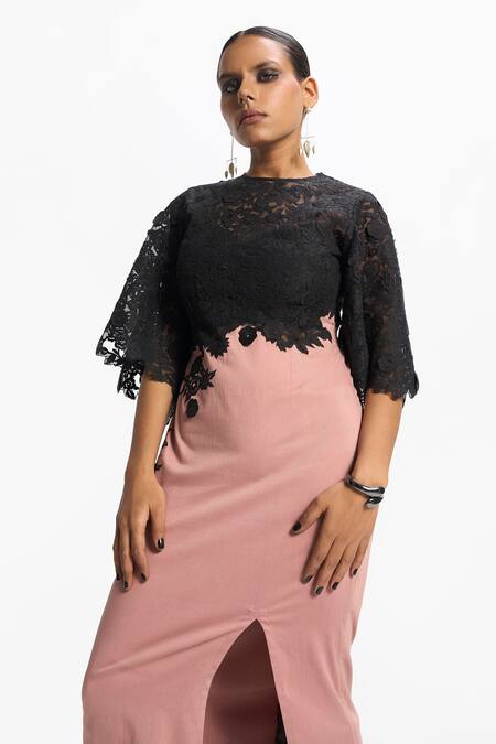 Shop_Sahil Kochhar_Black Cotton Satin Embroidered 3d Applique Round Kathie Dress  _Online_at_Aza_Fashions