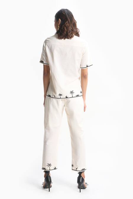 Shop Sahil Kochhar Ivory Linen Collared Nadia Jungle Print Shirt at Aza Fashions Shop_Sahil Kochhar_Ivory Linen Collared Nadia Jungle Print Shirt _at_Aza_Fashions