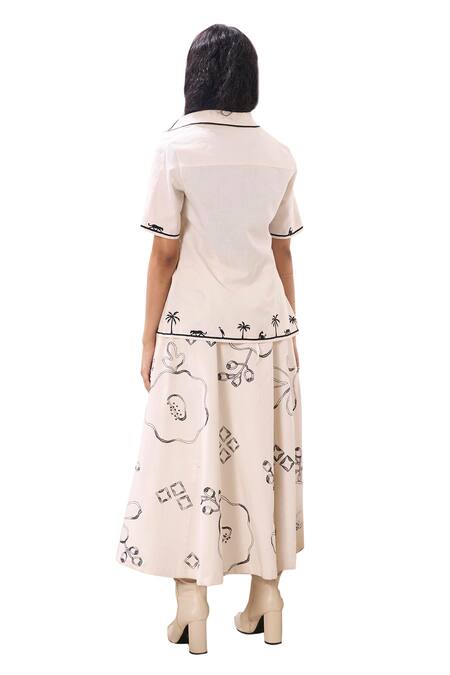 Sahil Kochhar Ivory Cotton Satin Applique, Sequins Nina Abstract Embroidered A-line Skirt Online at Aza Fashions Sahil Kochhar_Ivory Cotton Satin Applique, Sequins Nina Abstract Embroidered A-line Skirt _Online_at_Aza_Fashions