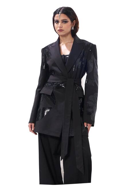 Sahil Kochhar_Black Suiting Embellished Applique Lapel Collar Polina Sequin Jacket  _Online_at_Aza_Fashions