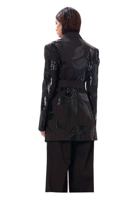 Shop_Sahil Kochhar_Black Suiting Embellished Applique Lapel Collar Polina Sequin Jacket  _Online_at_Aza_Fashions