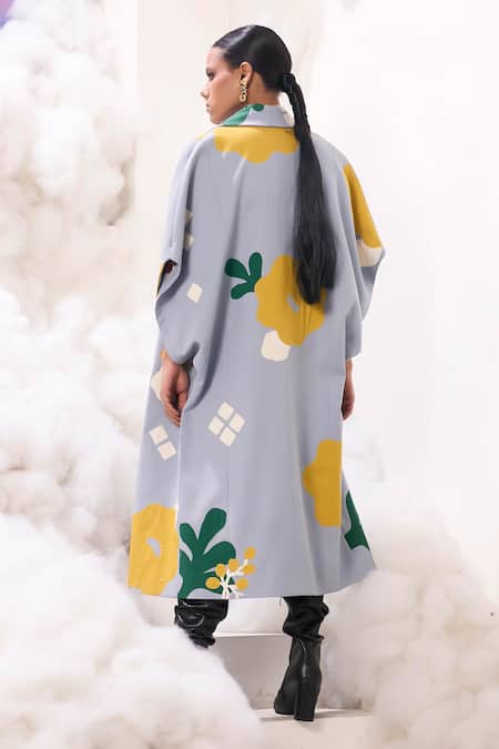 Shop Sahil Kochhar Blue Suiting Applique Lapel Collar Raya Flared Jacket at Aza Fashions Shop_Sahil Kochhar_Blue Suiting Applique Lapel Collar Raya Flared Jacket _at_Aza_Fashions