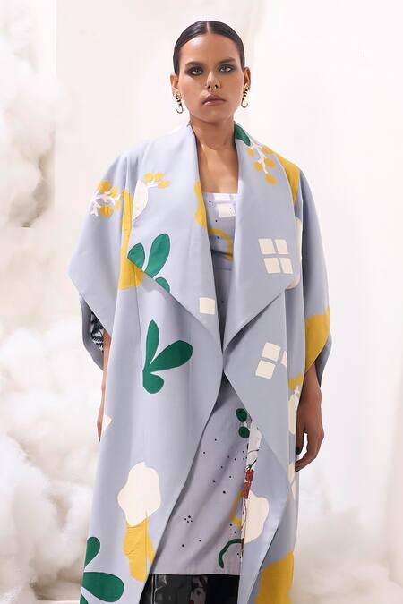 Sahil Kochhar Blue Suiting Applique Lapel Collar Raya Flared Jacket Online at Aza Fashions Sahil Kochhar_Blue Suiting Applique Lapel Collar Raya Flared Jacket _Online_at_Aza_Fashions