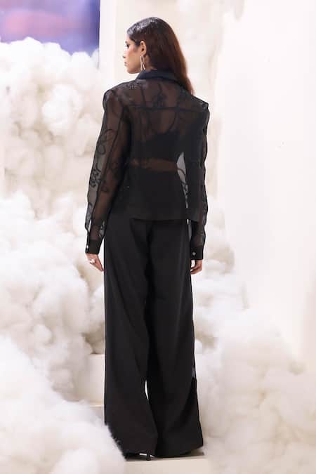 Shop Sahil Kochhar Black Organza Sequins, Applique Shawl Shaben Floral Embroidered Cropped Jacket at Aza Fashions Shop_Sahil Kochhar_Black Organza Sequins, Applique Shawl Shaben Floral Embroidered Cropped Jacket _at_Aza_Fashions