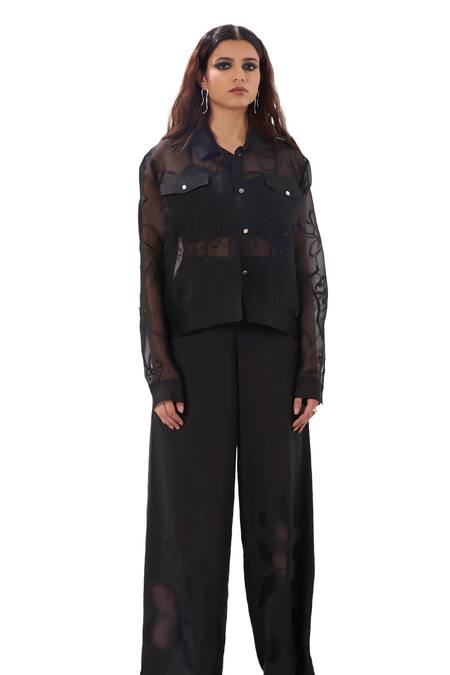 Shop Sahil Kochhar Black Organza Sequins, Applique Shawl Shaben Floral Embroidered Cropped Jacket Online at Aza Fashions Shop_Sahil Kochhar_Black Organza Sequins, Applique Shawl Shaben Floral Embroidered Cropped Jacket _Online_at_Aza_Fashions
