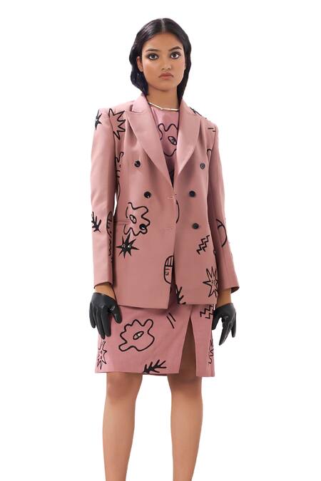Buy Sahil Kochhar Pink Suiting Embellished Applique Lapel Collar Tyra Doodle Jacket Online at Aza Fashions Buy_Sahil Kochhar_Pink Suiting Embellished Applique Lapel Collar Tyra Doodle Jacket _Online_at_Aza_Fashions