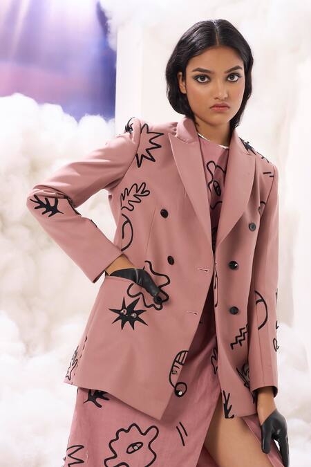 Shop Sahil Kochhar Pink Suiting Embellished Applique Lapel Collar Tyra Doodle Jacket Online at Aza Fashions Shop_Sahil Kochhar_Pink Suiting Embellished Applique Lapel Collar Tyra Doodle Jacket _Online_at_Aza_Fashions