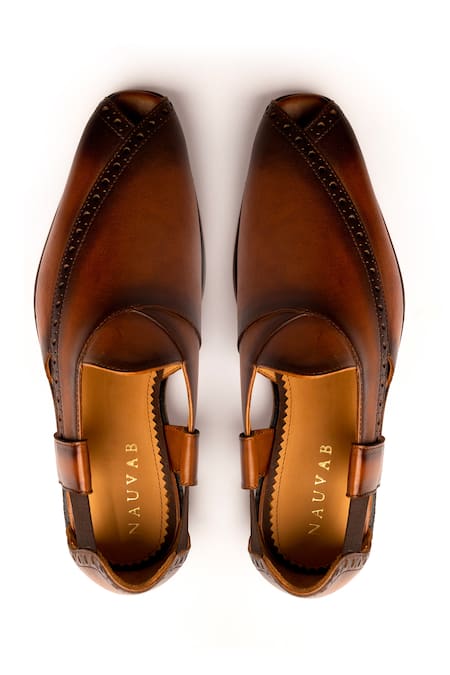 Shop Nauvab Brown Textured Cognac Cut-out Sandals at Aza Fashions Shop_Nauvab_Brown Textured Cognac Cut-out Sandals _at_Aza_Fashions