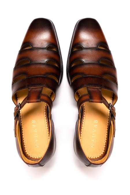 Shop Nauvab Brown Shaded Cognac Multi-strap Sandals at Aza Fashions Shop_Nauvab_Brown Shaded Cognac Multi-strap Sandals _at_Aza_Fashions