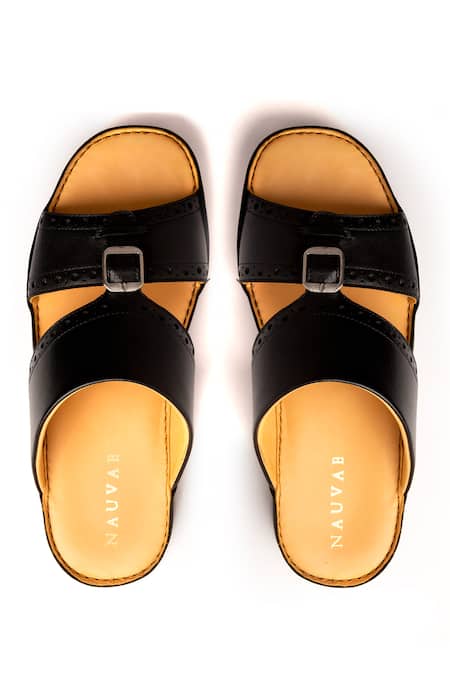 Shop Nauvab Black Baksua Brogue Sandals at Aza Fashions Shop_Nauvab_Black Baksua Brogue Sandals _at_Aza_Fashions