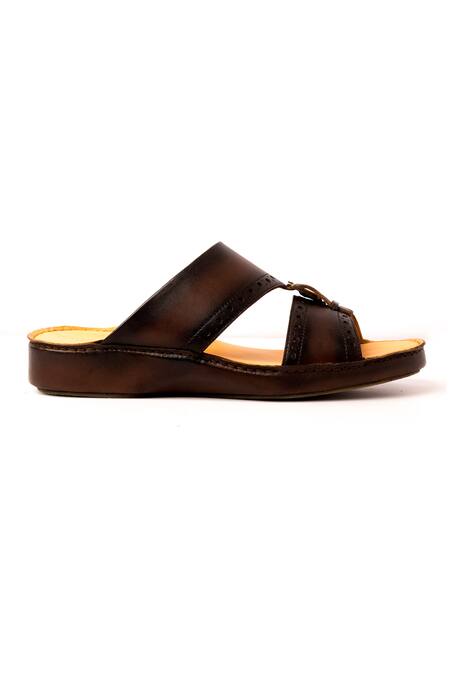 Nauvab Brown Plain Baksua Brogue Dual Strap Sandals Online at Aza Fashions Nauvab_Brown Plain Baksua Brogue Dual Strap Sandals _Online_at_Aza_Fashions