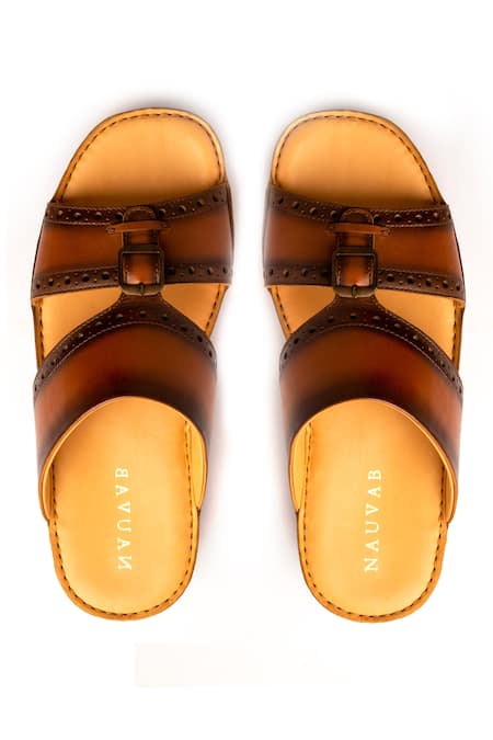 Shop_Nauvab_Brown Plain Arba Baksua Brogue Sandals _at_Aza_Fashions