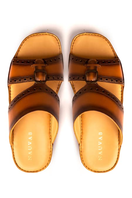Shop Nauvab Brown Plain Arba Baksua Brogue Sandals at Aza Fashions Shop_Nauvab_Brown Plain Arba Baksua Brogue Sandals _at_Aza_Fashions