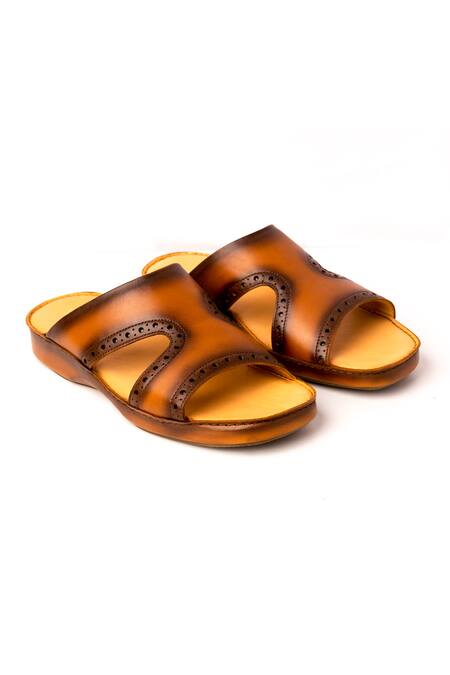 Nauvab Brown Plain Arba Leather Brogue Sandals 