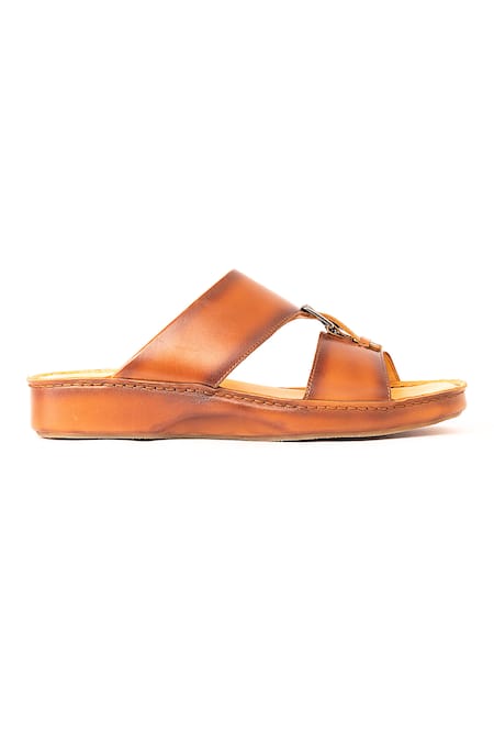 Shop_Nauvab_Brown Plain Arba Leather Sandals _Online_at_Aza_Fashions