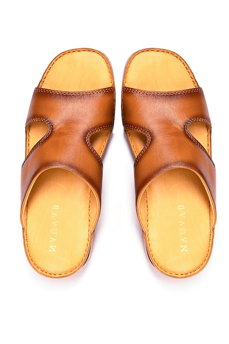 Shop_Nauvab_Brown Plain Arba Lather Sandals _at_Aza_Fashions