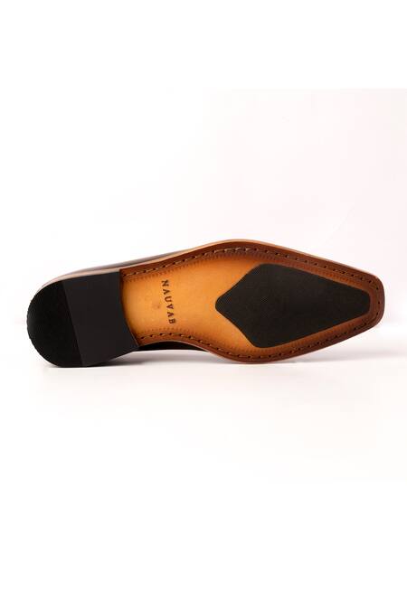 Nauvab_Brown Plain Nagra Leather Brogue Shoes _Online_at_Aza_Fashions
