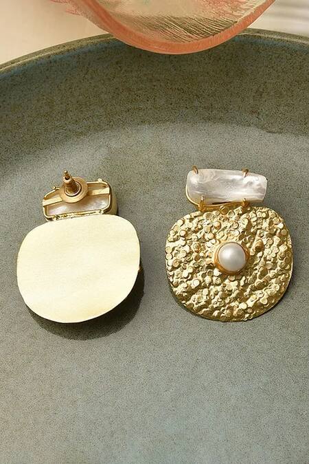 Kastiya Jewels_Off White Pearls Embellished Disc Earrings_Online_at_Aza_Fashions