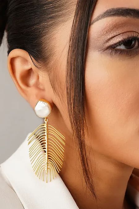 Kastiya Jewels Off White Baroque Pearl Embellished Fringe Earrings