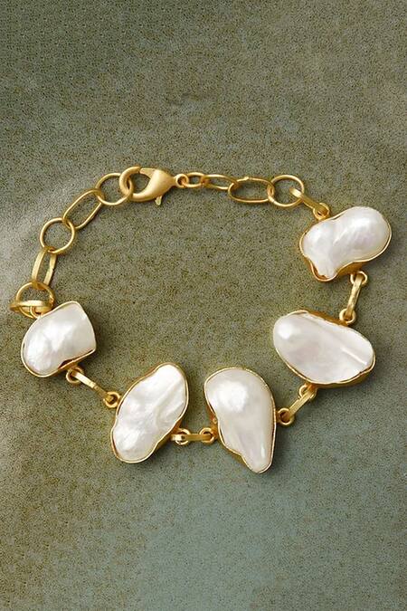Kastiya Jewels_Off White Pearls Baroque Embellished Bracelet_Online_at_Aza_Fashions