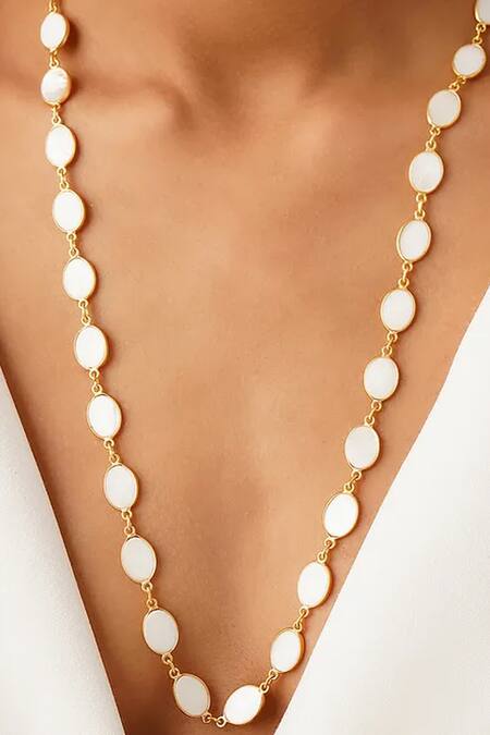 Kastiya Jewels_Off White Oval Mother Pearl Long Necklace_Online_at_Aza_Fashions