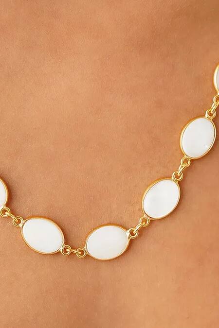 Buy_Kastiya Jewels_Off White Oval Mother Pearl Long Necklace_Online_at_Aza_Fashions