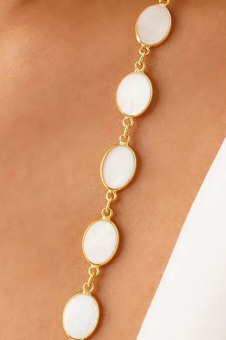 Shop_Kastiya Jewels_Off White Oval Mother Pearl Long Necklace_Online_at_Aza_Fashions