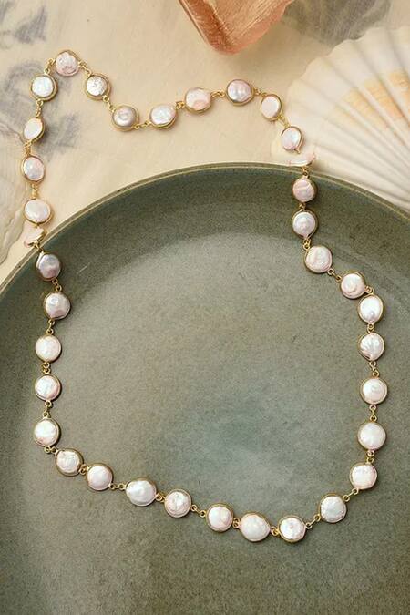 Shop_Kastiya Jewels_Off White Pearl Long Necklace _at_Aza_Fashions