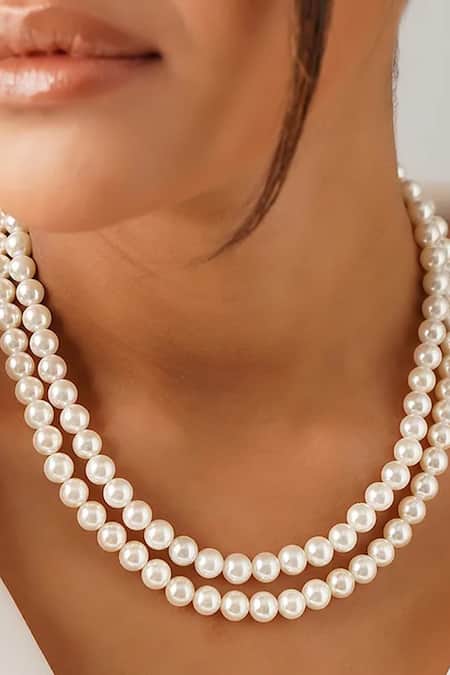 Kastiya Jewels_White Pearl Double Strand Necklace _Online_at_Aza_Fashions
