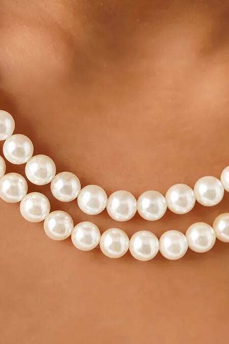 Buy_Kastiya Jewels_White Pearl Double Strand Necklace _Online_at_Aza_Fashions
