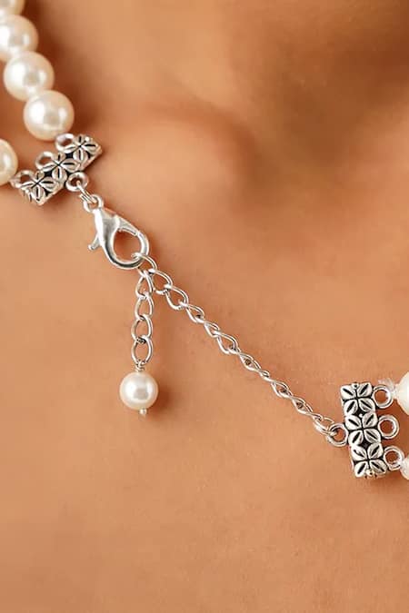 Shop_Kastiya Jewels_White Pearl Double Strand Necklace _Online_at_Aza_Fashions