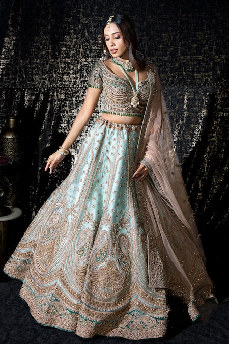 Sidhaarth & Disha Mughlai Bahar Zari Embroidered Bridal Lehenga Set 