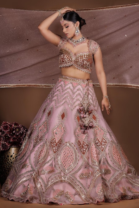 Sidhaarth & Disha Pink Blouse Raw Silk Embroidery Gota Queen Fleur And Zari Lehenga Set 