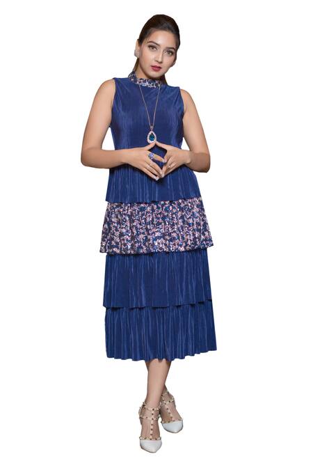 Bohobi Blue Velvet Sequins Collared Midnight Feelings Tiered Dress at Aza Fashions Bohobi_Blue Velvet Sequins Collared Midnight Feelings Tiered Dress _at_Aza_Fashions