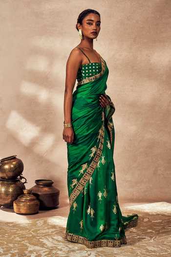 Buy Masaba Green Silk Sequins, Embroidery Fish Motif Saree With Unstitched Blouse Online at Aza Fashions Buy_Masaba_Green Silk Sequins, Embroidery Fish Motif Saree With Unstitched Blouse _Online_at_Aza_Fashions