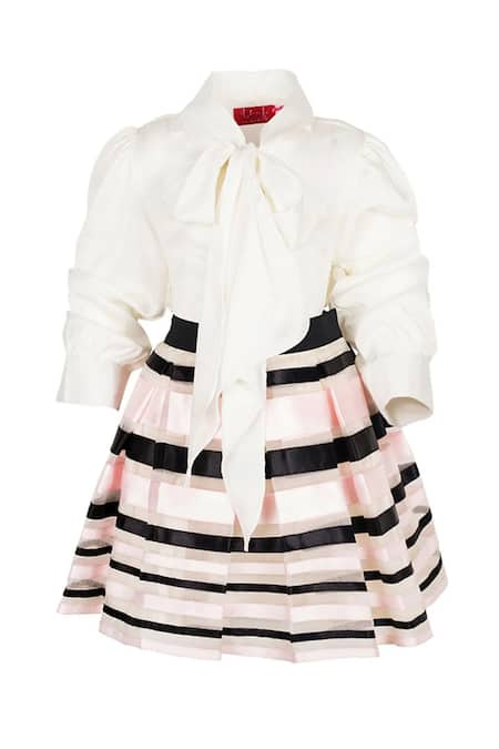 PNK Isha Arora (Pink) Solid Shirt With Striped Skirt 