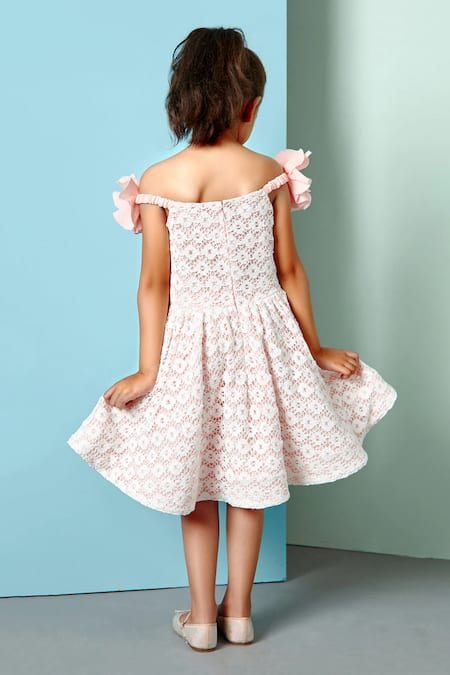 Shop Pnk Isha Arora (Pink) Peach Fabric Floral Off Shoulder Dress at Aza Fashions Shop_Pnk Isha Arora (Pink)_Peach Fabric Floral Off Shoulder Dress _at_Aza_Fashions