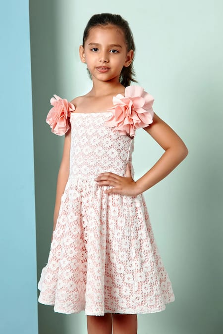Pnk Isha Arora (Pink) Peach Fabric Floral Off Shoulder Dress at Aza Fashions Pnk Isha Arora (Pink)_Peach Fabric Floral Off Shoulder Dress _at_Aza_Fashions