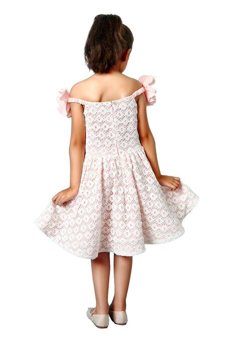 Buy Pnk Isha Arora (Pink) Peach Fabric Floral Off Shoulder Dress Buy_Pnk Isha Arora (Pink)_Peach Fabric Floral Off Shoulder Dress