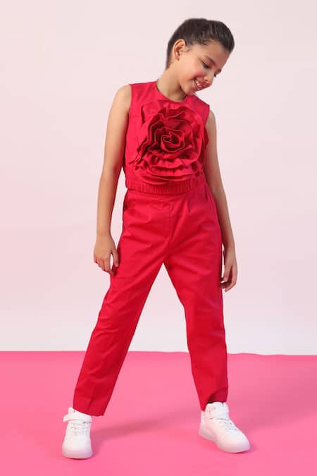 Shop Pnk Isha Arora (Pink) Pink Cotton Lycra Embellished Floral Applique Crop Top With Pant at Aza Fashions Shop_Pnk Isha Arora (Pink)_Pink Cotton Lycra Embellished Floral Applique Crop Top With Pant _at_Aza_Fashions