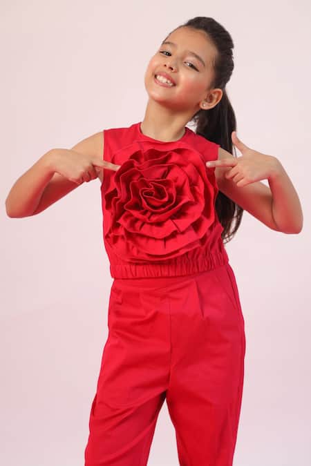 Shop Pnk Isha Arora (Pink) Pink Cotton Lycra Embellished Floral Applique Crop Top With Pant Online at Aza Fashions Shop_Pnk Isha Arora (Pink)_Pink Cotton Lycra Embellished Floral Applique Crop Top With Pant _Online_at_Aza_Fashions