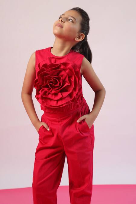 Pnk Isha Arora (Pink) Pink Cotton Lycra Embellished Floral Applique Crop Top With Pant at Aza Fashions Pnk Isha Arora (Pink)_Pink Cotton Lycra Embellished Floral Applique Crop Top With Pant _at_Aza_Fashions