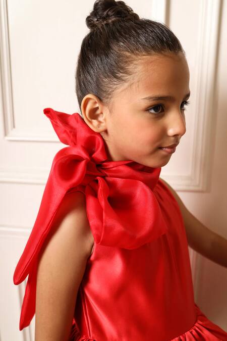 Buy Pnk Isha Arora (Pink) Red Matt Poly Stain Solid Layered Dress Online at Aza Fashions Buy_Pnk Isha Arora (Pink)_Red Matt Poly Stain Solid Layered Dress _Online_at_Aza_Fashions